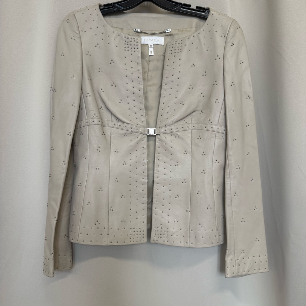 Escada Leather Light Clay or Cream Colored Silver Studded Jacket